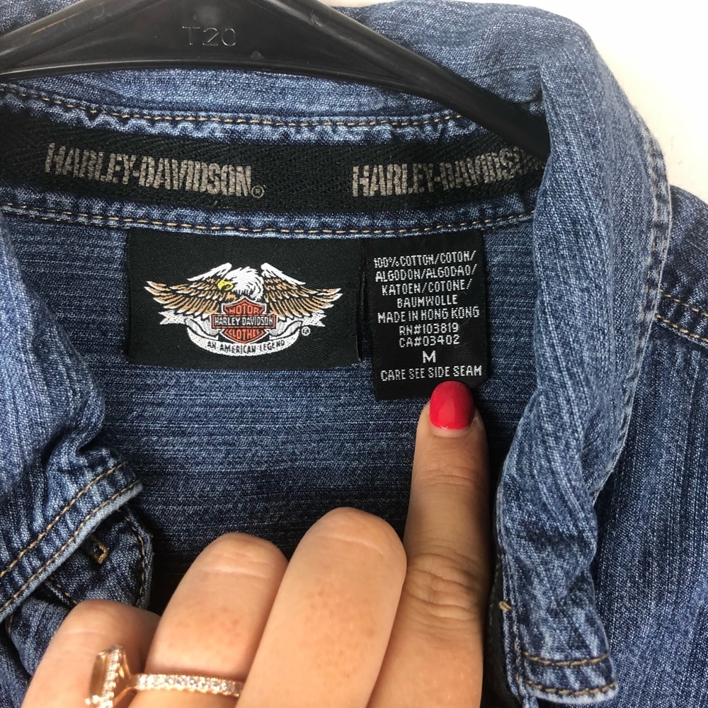 Harley Davidson Jean Button Down Shirt Patch M - Picture 2 of 5